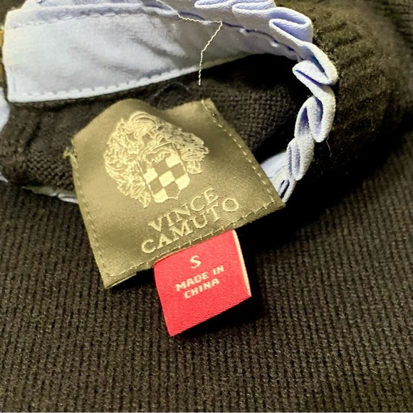 Vince Camuto Sweater Dress Periwinkle Trim Neck Cuffs Keyhole Back Navy Preppy - Picture 3 of 6